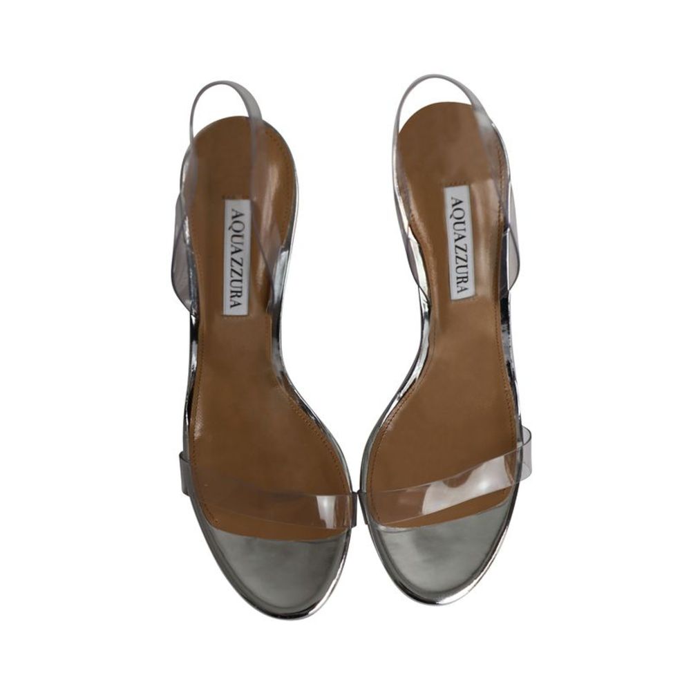 Pre Loved Aquazzura So Nude 105 Slingback Sandals in Silver PVC - Picture 5 of 9